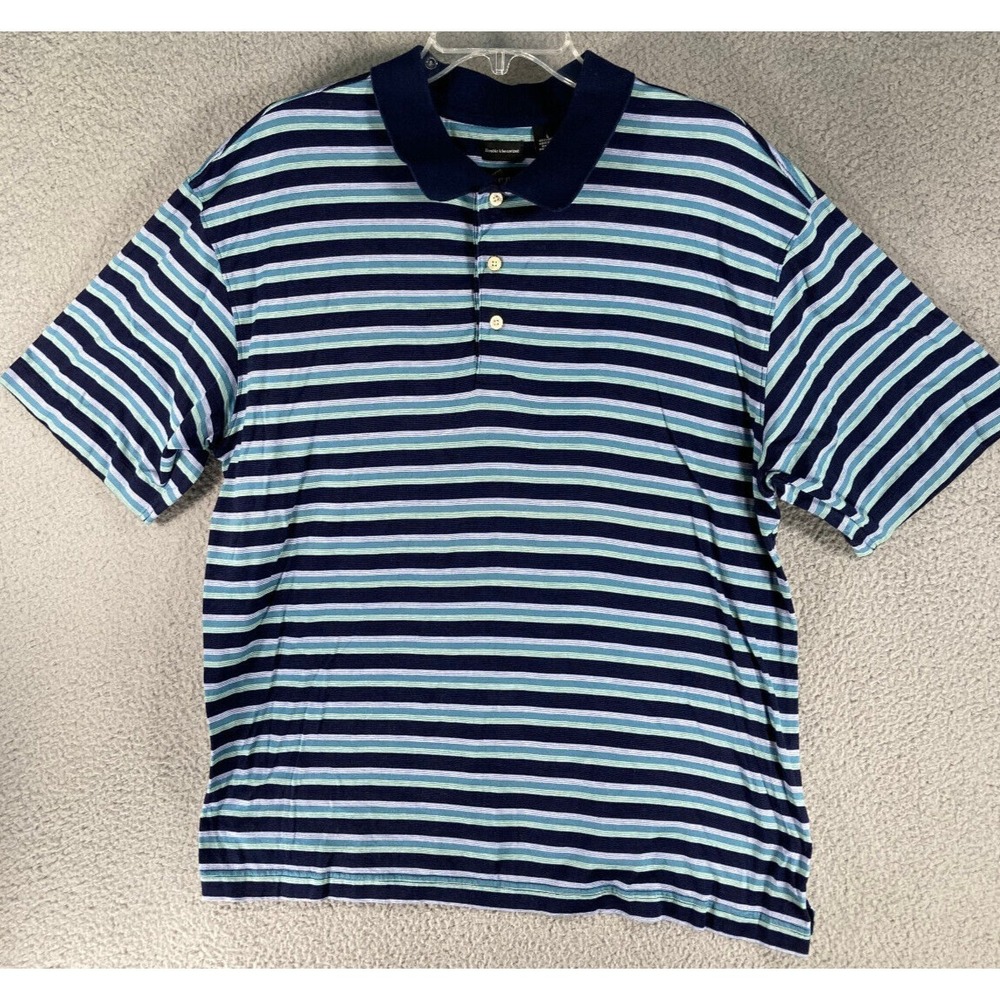 Consensus Golf Polo Shirt Men's Large Blue Stripe Short Sleeve Double Mercerized